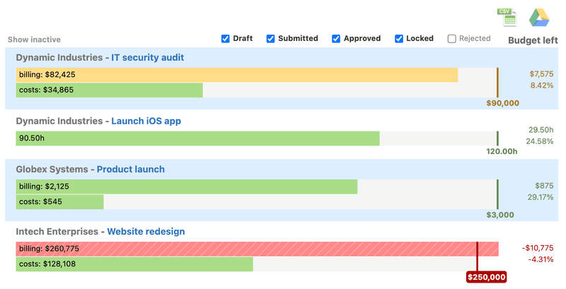 Comparison of Beebole and Clockify for budgets and billing