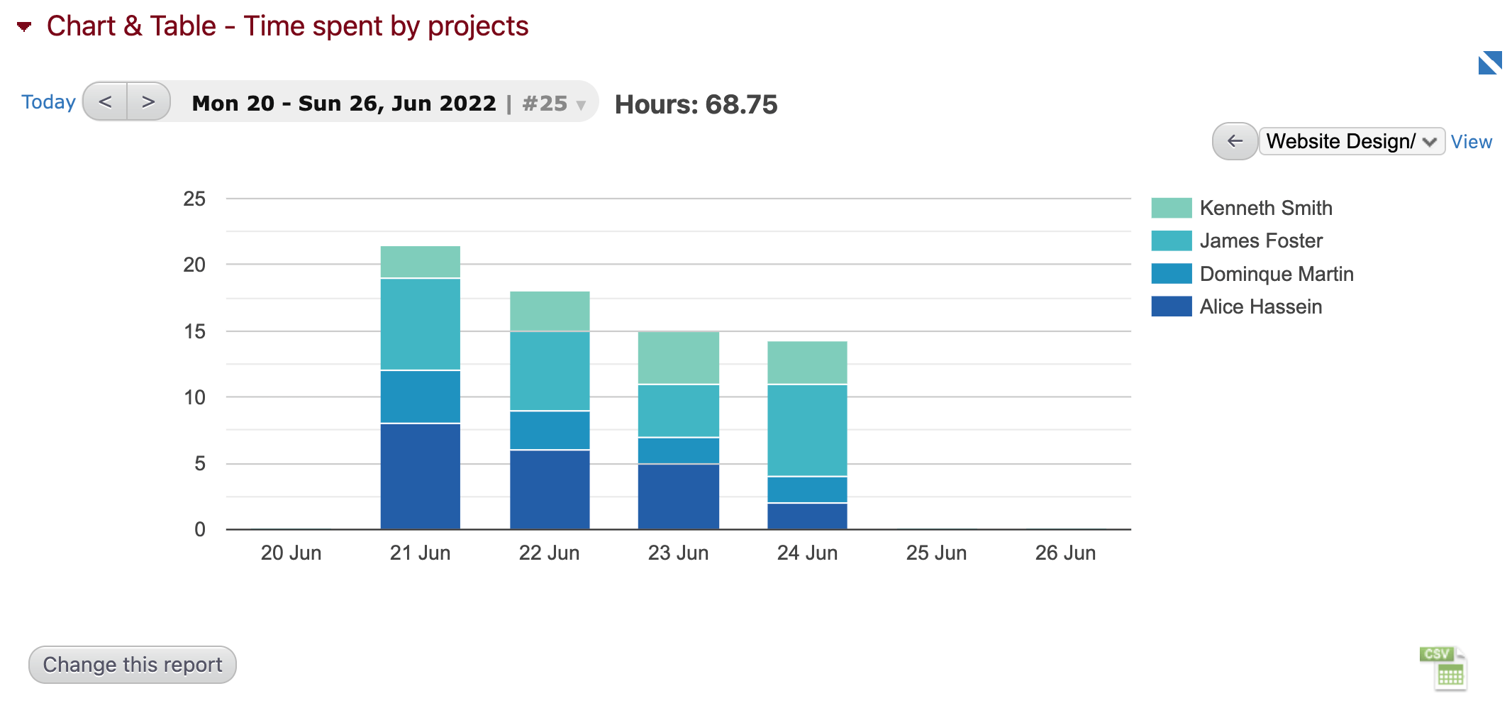 Daily time on projects
