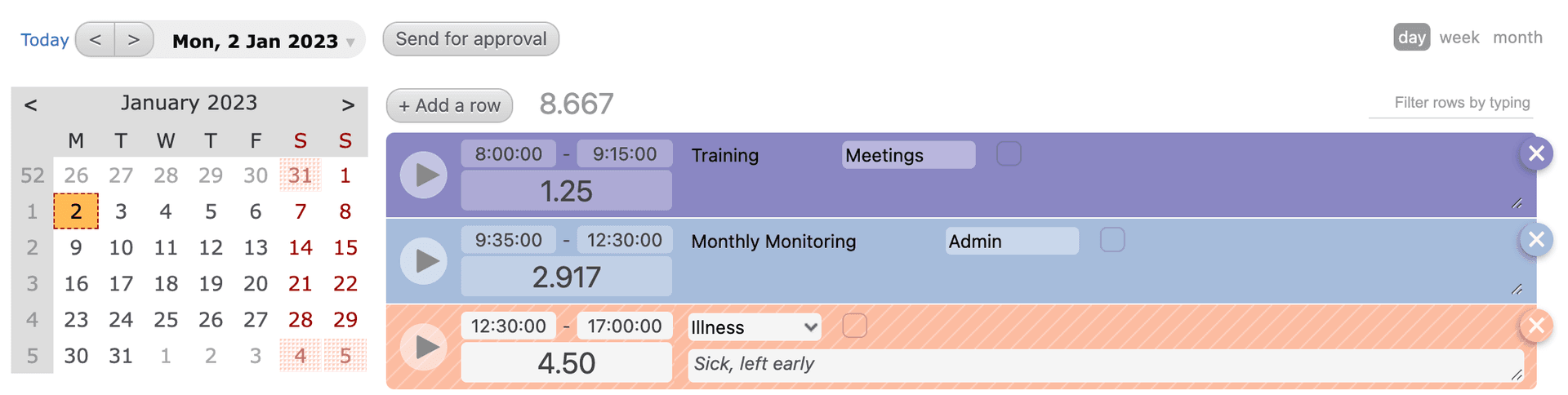 Track time off in Beebole timesheets