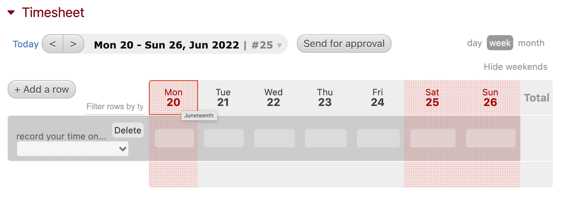 Timesheet with holidays
