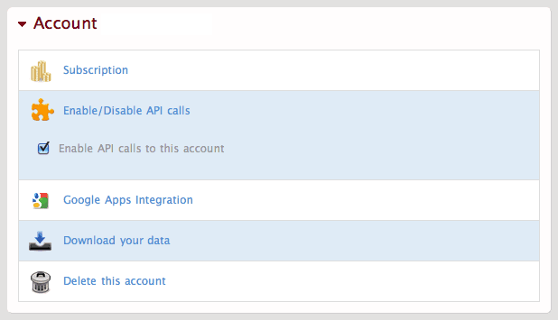 Account settings for the API