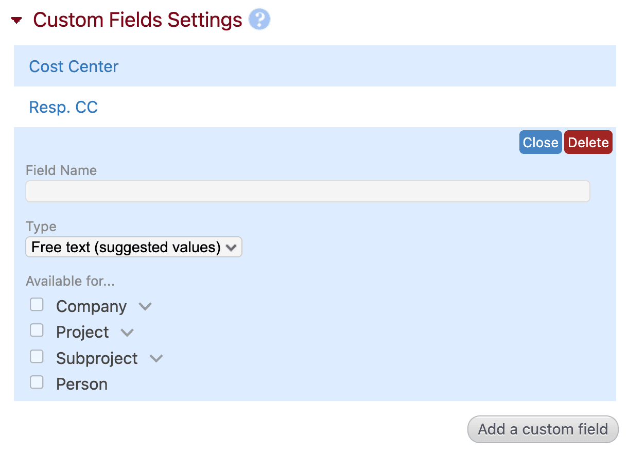 Custom field settings