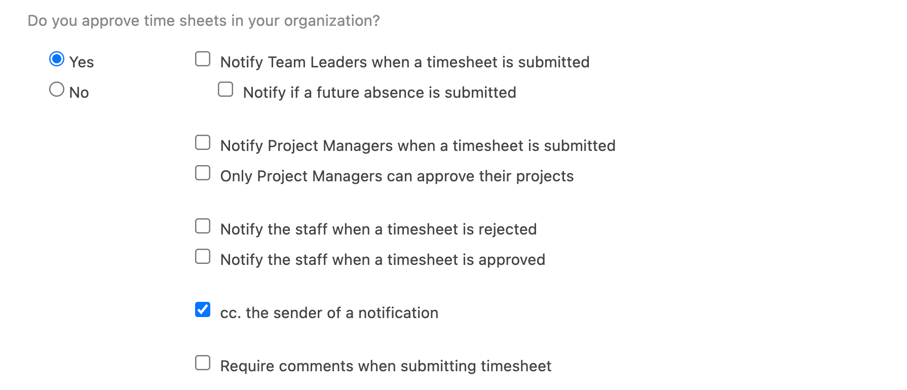 Timesheet approval settings