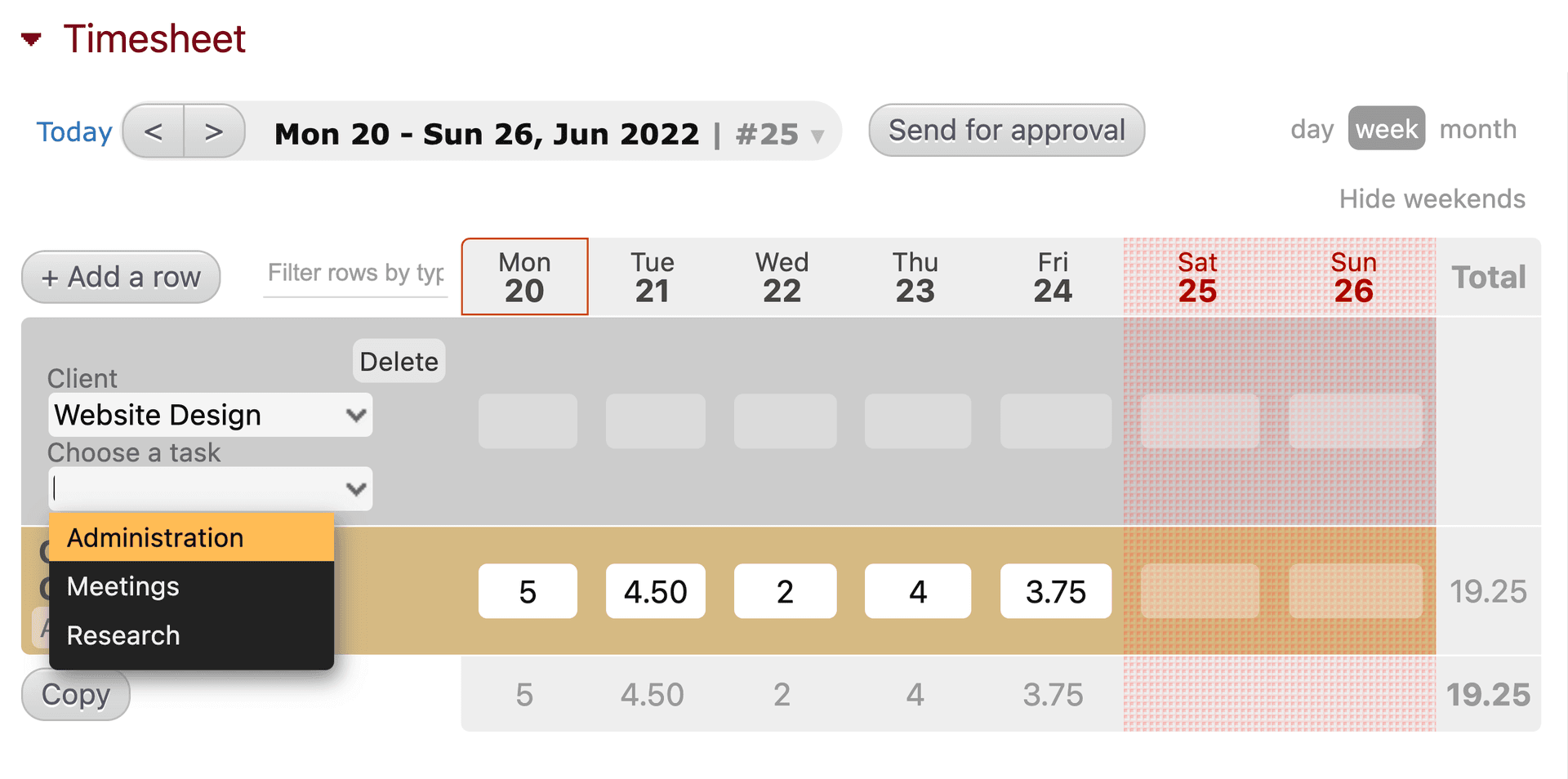 Weekly project tracking
