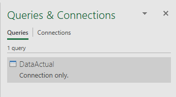Queries & Connections panel with table loaded