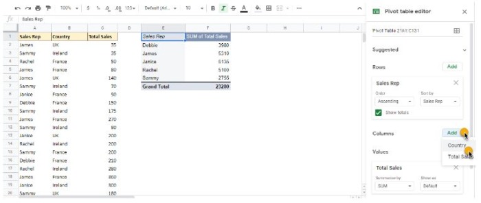 how to add multiple fields to google sheets pivot table 1