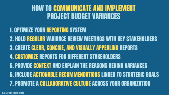 Seven ideas for how to both communicate and implement project budget variances