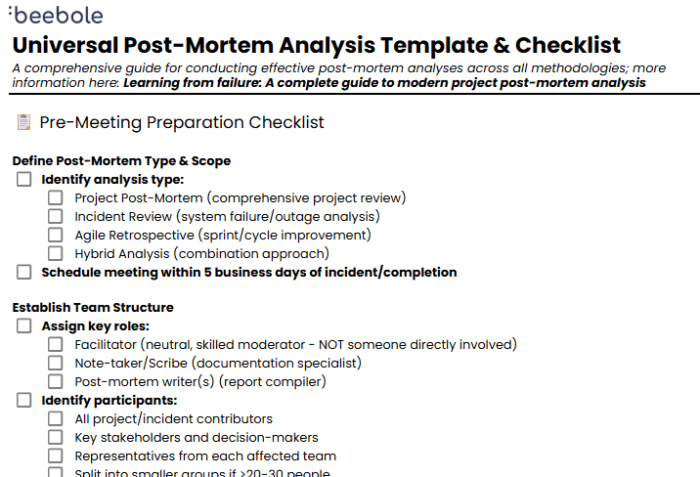 Learning from failure: A complete guide to modern project post-mortem analysis 5 Beebole checklist for post-mortem analysis