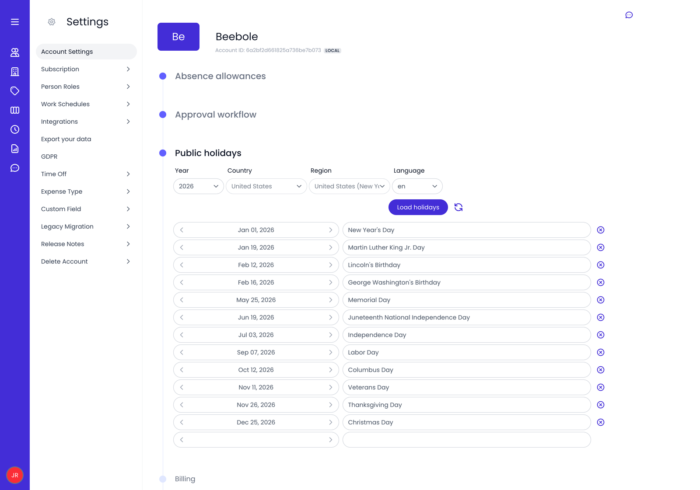 With Beebole you can fetch public bank holidays for global regions
