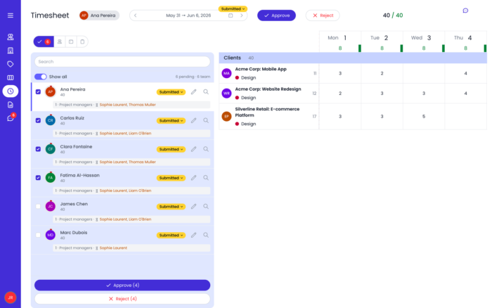 Automated timesheet reminders and templates for managers 2 Timesheet approval workflows in Beebole are easy to set up and customize