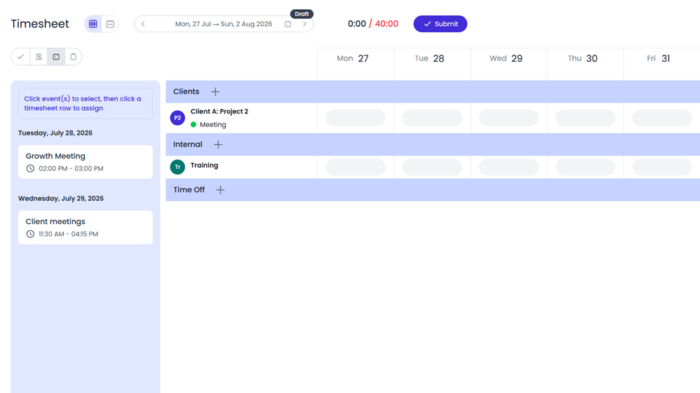 How to connect Google Calendar to your Beebole timesheet 5 Calendar events on the left before they are imported into the timesheet in Beebole