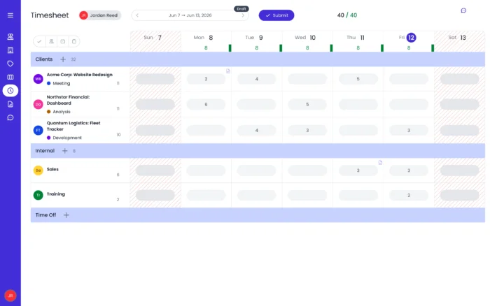 20 project time tracking tools for enhanced project financial management 3 A look at the timesheet in Beebole
