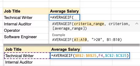 google sheets for human resources using averageif function