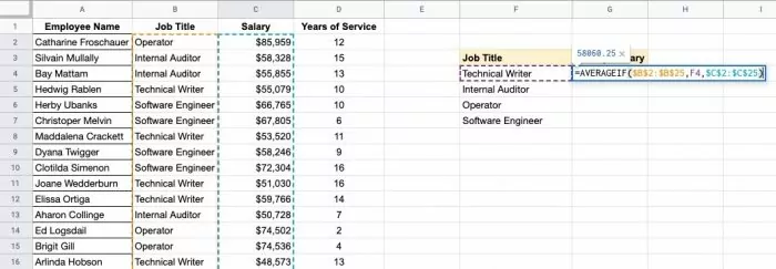 using averageif within sheets for HR