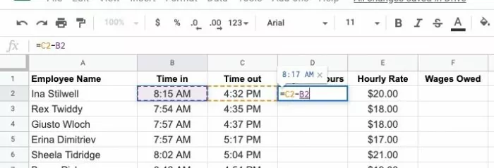 calculating payable hours using sheets for HR