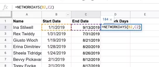 Calculating working days with spreadsheets for human resources