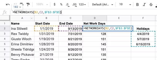 how to exclude holidays in spreadsheets for human resources