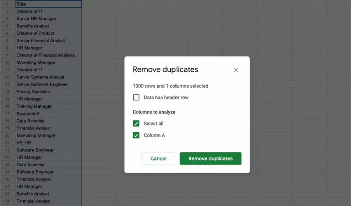 You can use Google Sheets to clean up data and get rid of duplicates when performing an annual salary review.