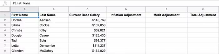 Use Google Sheets during your annual comp review to easily look analyze salary adjustments.