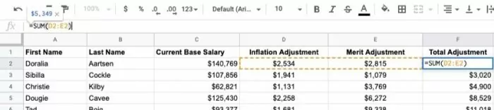 When doing an annual salary or compensation review, by taking into account inflation and merit-based raises, you'll arrive to the total adjustment.