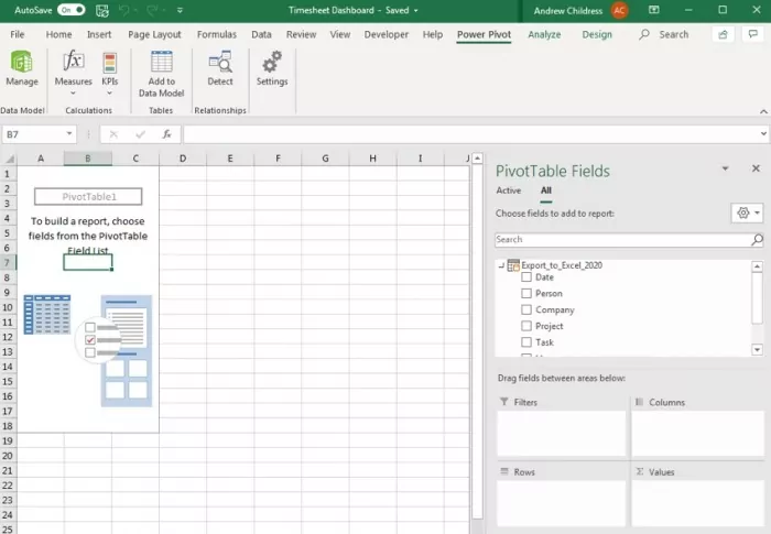 This is how you add a pivot to your time tracking dashboard, and it's essential to continue working with your timesheet data.