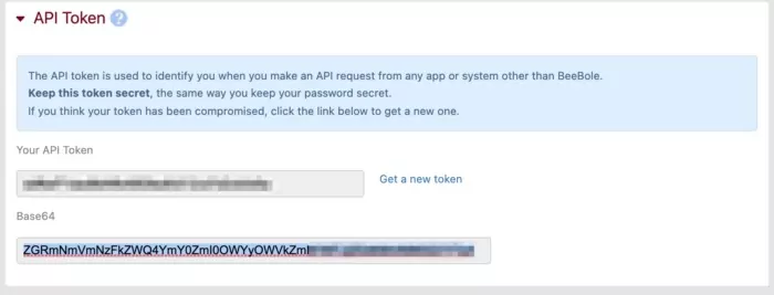 Be sure to grab the value under Base64, not the one under Your API Token.