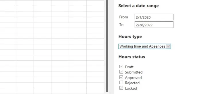 This is where you'll set up the basic data pull from Beebole in Excel