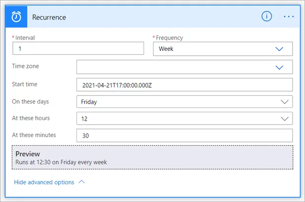 Using Power Automate to set up finance reporting frequency.