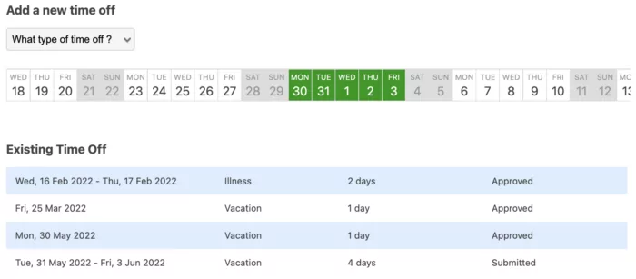 You can use a time tracking tool like Beebole to track absences an costs