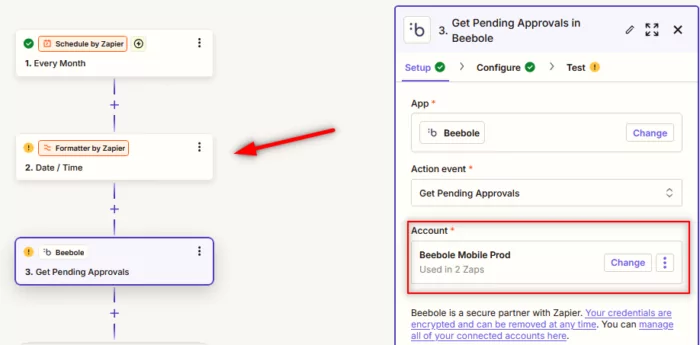 It's important to set up the integration with Zapier and Beebole to fetch the time entries