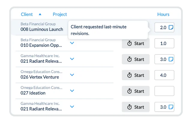 Screenshot of project time tracking tool ClickTime