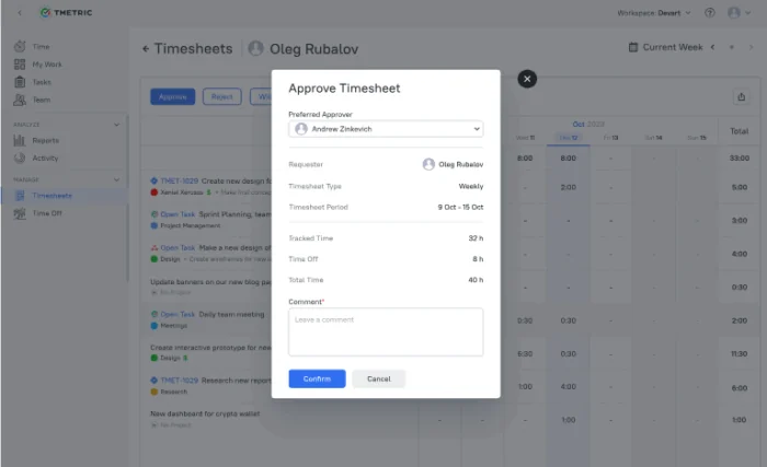 Top 11 best time tracking tools with automated timesheet approval workflows for managers 11 Screenshot of Tmetric