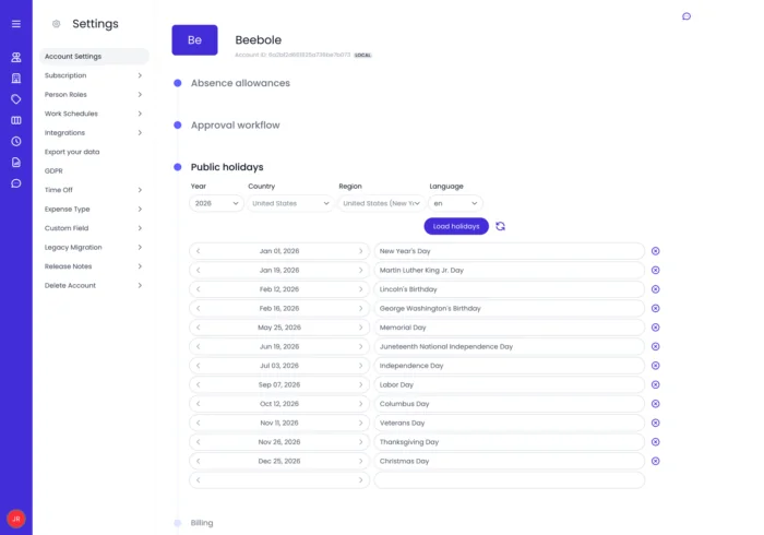 With Beebole you can fetch public bank holidays for global regions